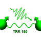 TRR 160 logo: Two coupled spins. One of them is excited by an electromagnetic waveform pulse.