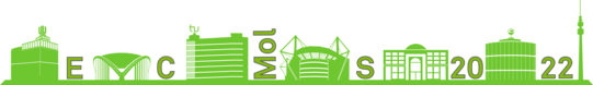 ECMolS2022 logo. A skyline of Dortmund in cartoon style with the individual letters ECMolS 2022 between the buildings.