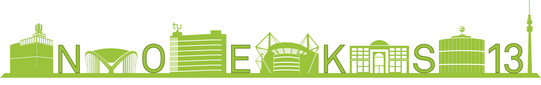 NOEKS 13 Logo NOEKS 13 logo. A skyline of Dortmund in cartoon style with the individual letters NOEKS 13 between the buildings.