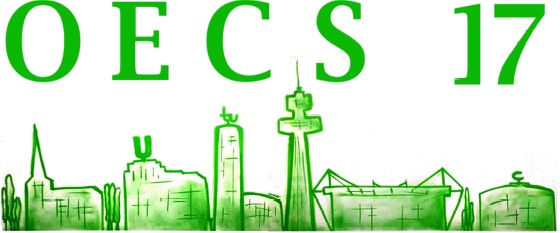 OECS 17 Logo. The letters OECS 17 are written over a grafitto of the skyline of Dortmund.